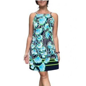 Crown & Ivy Dress Blue Green Black White S Small Resort Cruise Casual NWT $89